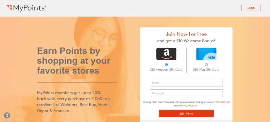 MyPoints sign-up page with bonus