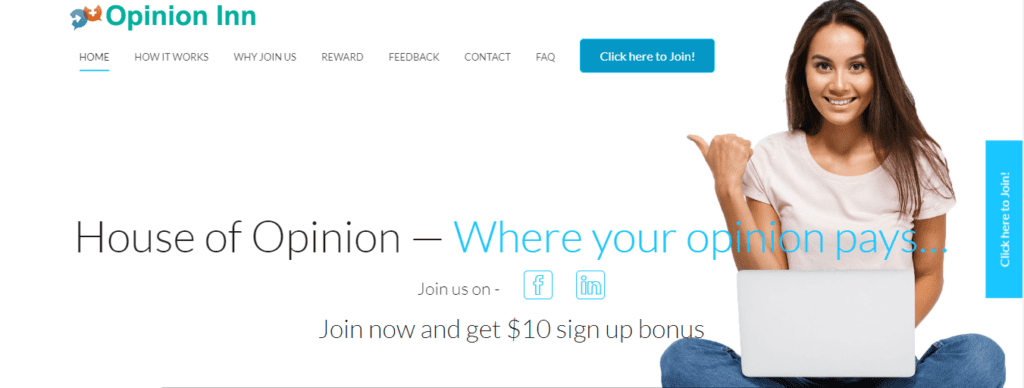 Opinion Inn sign-up page with bonus