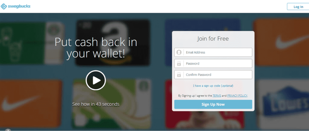 Swagbucks sign-up page